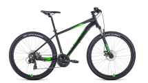Велосипед FORWARD APACHE 27,5 2.0 D (27,5&quot; 21 ск. рост. 17&quot;) 2022, черный матовый/ярко-зеленый, RBK22FW27303