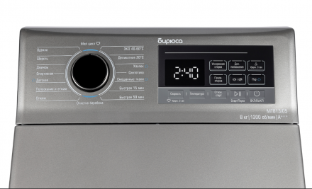 Стиральная машина БИРЮСА WM-MT813/05 M, металлик, с вертикальной загрузкой, 8 кг, 1300 об/мин, инверторная, с паром, 16 программ