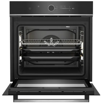 Электрический духовой шкаф BEKO BBIM13400XS, 71л, чёрный, 13 режимов, поворотные переключатели, каталитическая очистка (задняя панель), телескопические направляющие