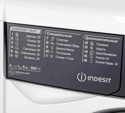 Стиральная машина Indesit EWSB 5085 BK CIS, белая, 5 кг, отжим 800 об/мин, 16 программ, класс А