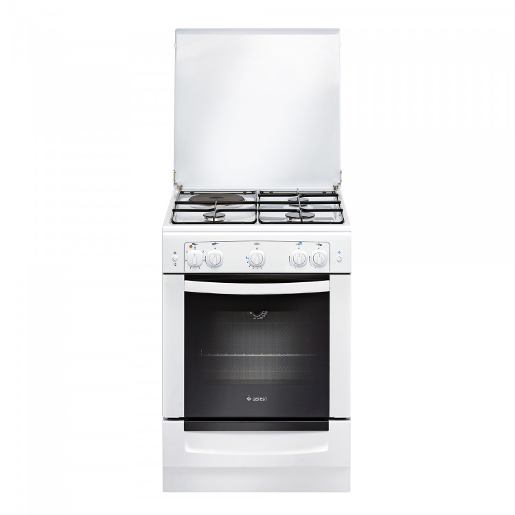 Комбинированная плита Gefest 6110-01 0300, белая, газ-контроль полный, конфорок газовых - 3 шт, электрических - 1 шт, электророзжиг