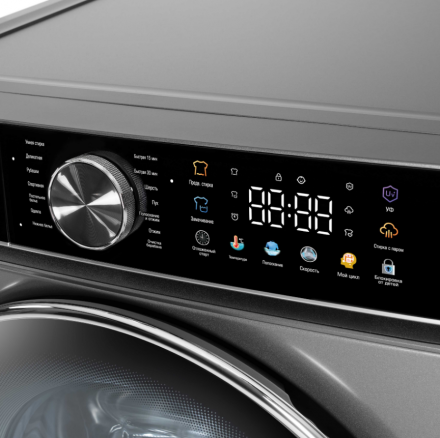 Стиральная машина БИРЮСА WM-SC914/15 S, хромированный металлик, 9 кг, фронтальная загрузка, 1400 об/мин, 14 программ, дозагрузка белья, с паром, инверторная