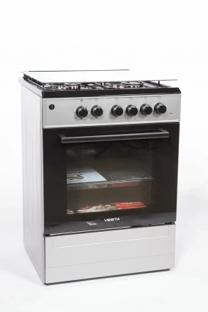 Кухонная плита Vesta Valencia VGE 10-E Серая EX, эмалированная, комбинированная, электроподжиг, 4 газовые конфорки, электрическая духовка, 65 л