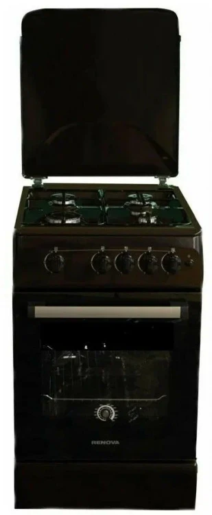 Газовая плита RENOVA SG6G-BR, коричневая, эмалированная, электроподжиг, 4 конфорки, стальные решетки, 70 л