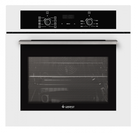 Духовой шкаф Gefest DA 622-03 RB1 белый/черный, гидролизная очистка, 55 л, телескопические направляющие, утапливаемые ручки управления