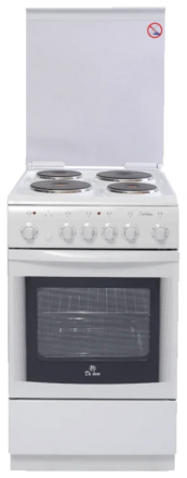 Электрическая плита De Luxe 506004.03э, белая, традиционная очистка, чугунные конфорки