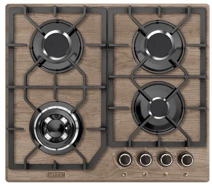 Газовая варочная панель GEFEST ПВГ 2232-01 К47, коричневый, 4 конфорки, газ-контроль, электророзжиг, чугунные решетки