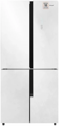 Холодильник Weissgauff WCD 450 White Rock Glass NoFrost Inverter, 413 л, внешнее покрытие-металл, размораживание - No Frost, дисплей, 75.9 см х 191.2 см х 60 см