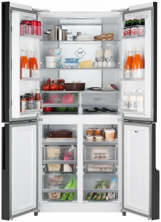 Холодильник Weissgauff WCD 450 White Rock Glass NoFrost Inverter, 413 л, внешнее покрытие-металл, размораживание - No Frost, дисплей, 75.9 см х 191.2 см х 60 см