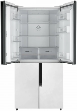 Холодильник Weissgauff WCD 450 White Rock Glass NoFrost Inverter, 413 л, внешнее покрытие-металл, размораживание - No Frost, дисплей, 75.9 см х 191.2 см х 60 см