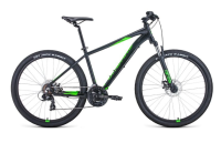 Велосипед FORWARD APACHE 27,5 2.0 D (27,5" 21 ск. рост. 15") 2022, черный матовый/ярко-зеленый, RBK22FW27288