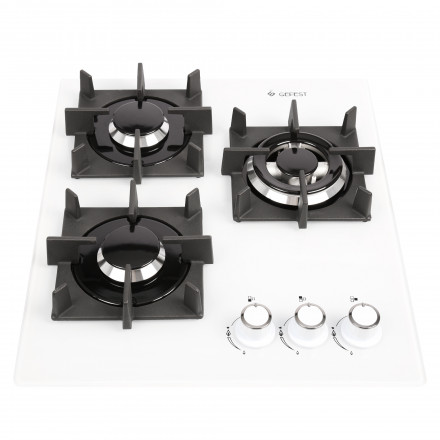 Варочная панель Gefest 2100-02 K32, конфорок - 3 шт, решетки - чугун, панель - закаленное стекло, электроподжиг, газ-контроль, белый 