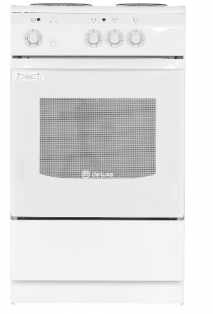 Кухонная электрическая плита De luxe 5003.17Э, белая, эмалированная сталь, 6 уровней мощности, поворотный механизм, 3 конфорки, 46 л