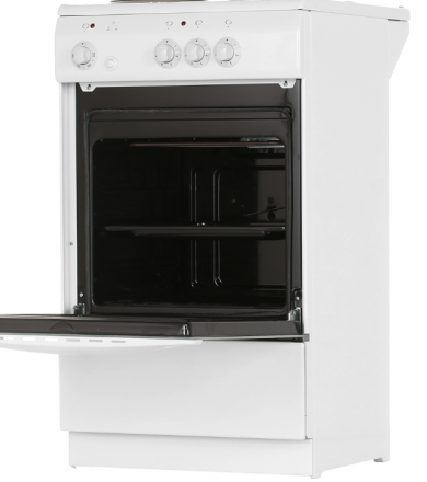 Кухонная электрическая плита De luxe 5003.17Э, белая, эмалированная сталь, 6 уровней мощности, поворотный механизм, 3 конфорки, 46 л