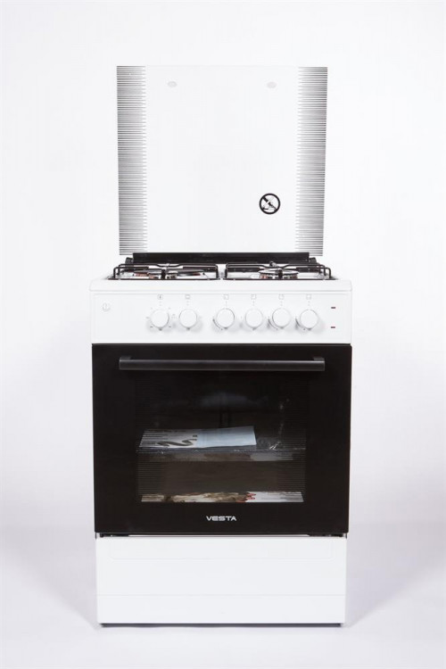 Комбинированная плита VESTA Valencia VKE 50 10-E белый, 3 газовые конфорки, 1 электрическая конфорка, эмалированная, электроподжиг, 65 л