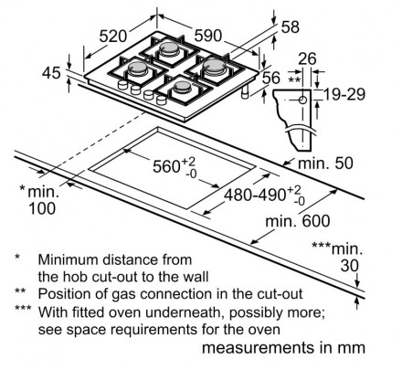 Газовая варочная панель Bosch PNP6B6B90, конфорок - 4 шт, решетки - чугун, панель - закаленное стекло, электроподжиг, газ-контроль, черный