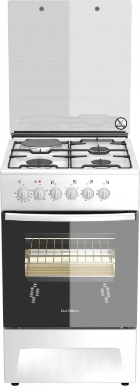 Кухонная плита Darina F KM341 323 W, комбинированная, электроподжиг, 3 газовые конфорки, 1 электрическая духовка, 50 лэлектрическая духовка, 