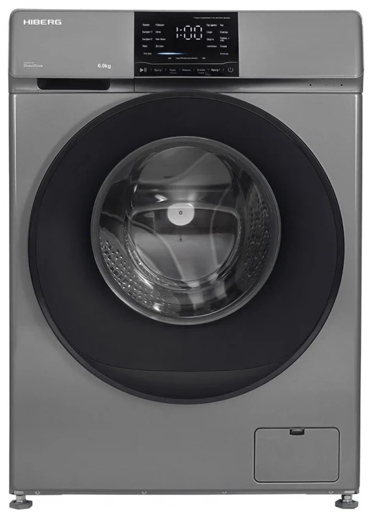 Стиральная машина HIBERG i-DDQ6-612 Sd, 6 кг, 1200 об/мин, серая, инверторная, 16 программ