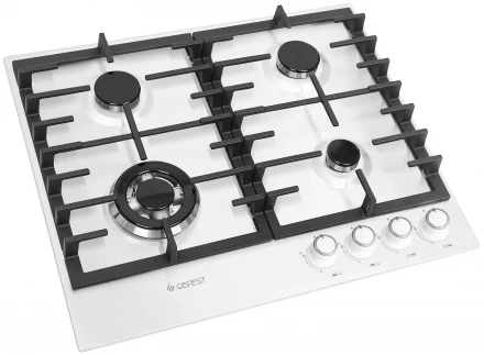 Варочная панель газовая GEFEST ПВГ 1214-01 белый, 4 конфорки, газ-контроль, электророзжиг, двухзонная горелка, чугунные решетки 