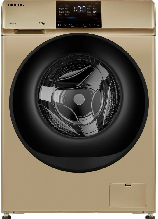 Стиральная машина HIBERG i-DDQ6-712 G, золотой, 7 кг, 1200 об/мин, 16 программ, инверторная