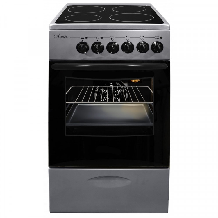 Плита стеклокерамическая Лысьва EF4004MK00 (ЭПС 404 МС)  жемчужно-светло-серая, 4 зоны нагрева, подсветка духовки, 57 л, выдвижной ящик 