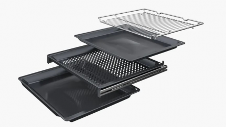 Электрический духовой шкаф Bosch HMG976KB1 Serie 8, чёрный, 67 л, 14 режимов, с СВЧ, пиролитическая очистка, телескопические направляющие 