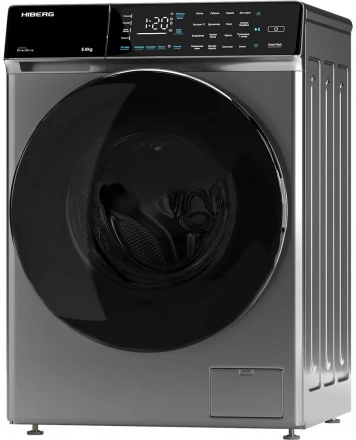Стиральная машина HIBERG i-DDQ9-612 Sd, тёмно-серая, 6 кг, 1200 об/мин, 16 программ, инверторная