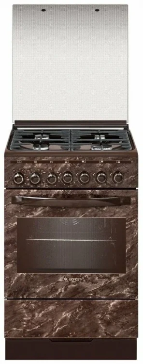 Комбинированная плита GEFEST 5302-03 0054, коричневая, гидролизная очистка, газ-контроль горелок стола, электророзжиг горелок, вертел с электроприводом, чугунные решетки