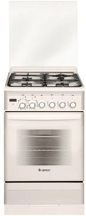 Комбинированная плита GEFEST 5302-04 0267, кремовая, гидролизная очистка, электророзжиг горелок, вертел с электроприводом, газ-контроль горелок стола, чугунные решетки