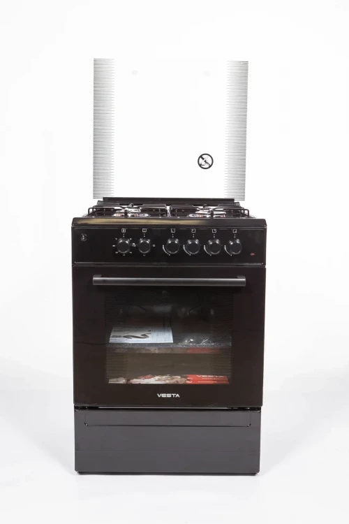 Кухонная плита Vesta Valencia VGE 10-E Чёрный Ex, комбинированная, электроподжиг, 4 газовые конфорки, электрическая духовка, 65 л
