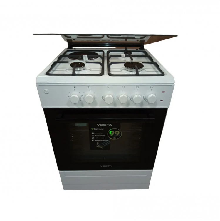 Кухонная плита Vesta Valencia VKE 20-E Белый CHU, комбинированная, 3 газовые конфорки, 1 электрическая конфорка, электрическая духовка, 65 л, электроподжиг 
