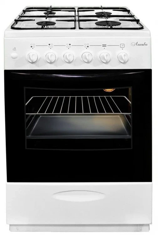 Кухонная плита Лысьва ГП 40р0 МС-2у белая, эмалированная, газовая, электроподжиг, газ-контроль духовки, 4 конфорки, 57 л