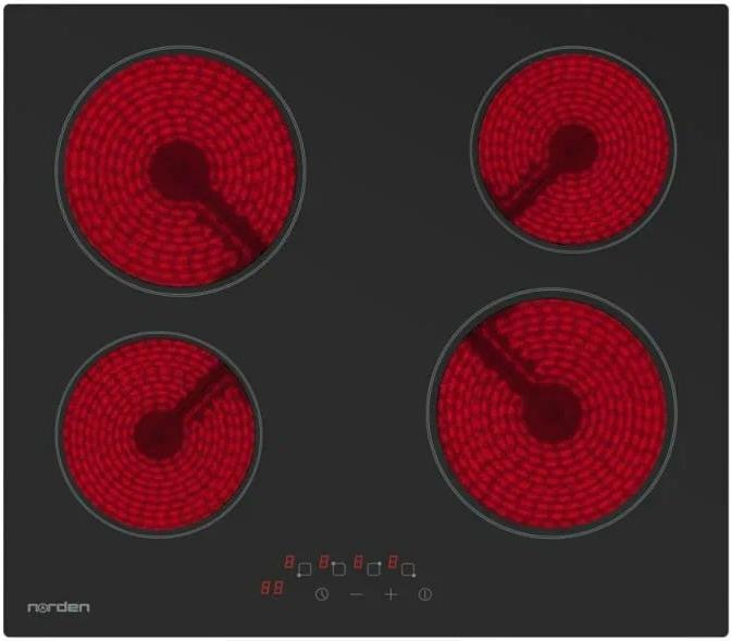 Электрическая варочная панель NORDEN VTRC 1 4G BLG черный, 4 конфорки, сенсорное управление, 9 уровней мощности