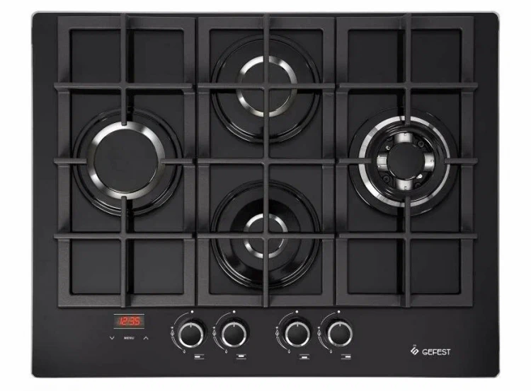 Газовая варочная панель GEFEST ПВГ 2231-02 Р3, конфорок - 4 шт, решетки - чугун, панель - закаленное стекло, электроподжиг, газ-контроль, таймер конфорок, черный 