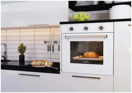 Духовой шкаф Darina 1U BDE111 707 W, белый, 50 л, эмаль легкой очистки, традиционная очистка, переключатели поворотные, 9 программ