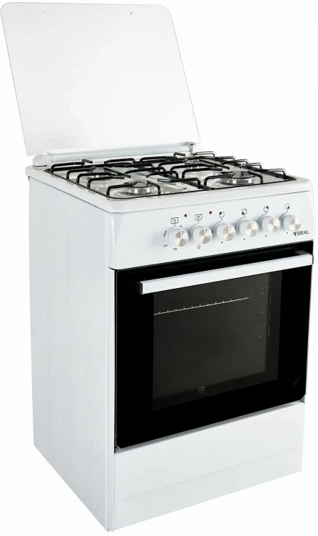 Комбинированная плита IDEAL L 110 белая, эмалированная, 4 газовые конфорки, электрическая духовка, 65 л
