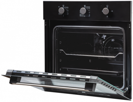 Электрический духовой шкаф RENOVA O90-3BS1, чёрная, 90 л, эмаль легкой очистки, 3 режимы, поворотный механизм