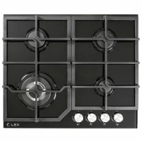 Варочная панель LEX GVG 640-1 BL, 4 конфорки, чёрная, электроподжиг в поворотной ручке, газ-контроль, конфорка WOK