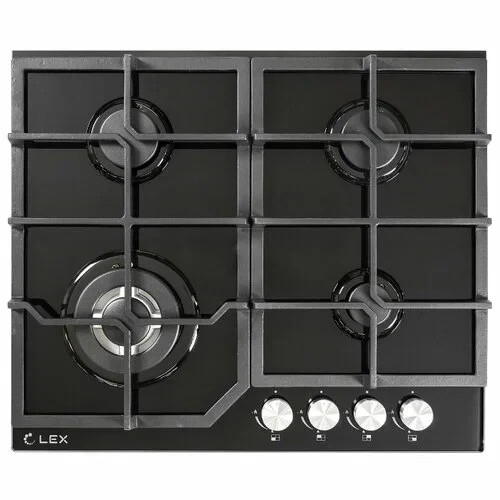 Варочная панель LEX GVG 640-1 BL, 4 конфорки, чёрная, электроподжиг в поворотной ручке, газ-контроль, конфорка WOK