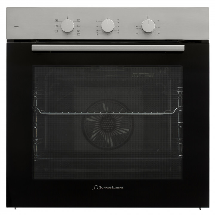 Духовой шкаф Schaub Lorenz SLB EE6308, управления механическое, 7 режимов, эмаль легкой очистки, утапливаемые переключатели, чёрный/ нержавеющая сталь