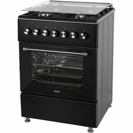 Комбинированная плита NordFrost GE 6064 B черный, комбинированная, 4 газовые конфорки, 63 л, электроподжиг, электрическая духовка