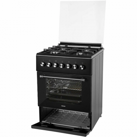 Комбинированная плита NordFrost GE 6064 B черный, комбинированная, 4 газовые конфорки, 63 л, электроподжиг, электрическая духовка
