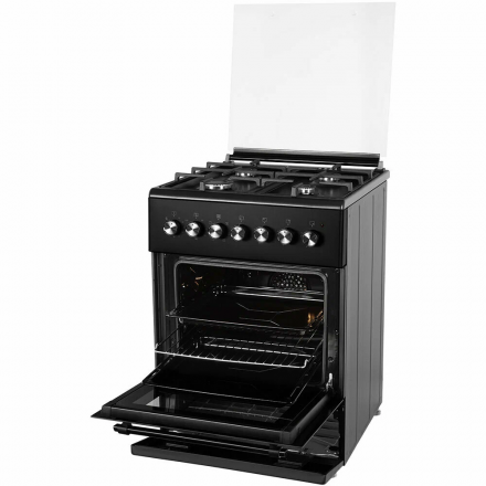 Комбинированная плита NordFrost GE 6064 B черный, комбинированная, 4 газовые конфорки, 63 л, электроподжиг, электрическая духовка