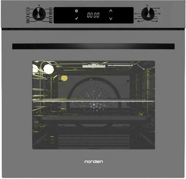 Духовой шкаф Norden NRD 8000 GRG серый, сенсорные, поворотные переключатели, 72 л, 8 режимов, традиционная очистка