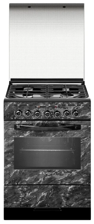Плита комбинированная GEFEST ПГЭ 6302-03 0053, чёрный мрамор, гидролизная очистка, чугунные решетки, электроподжиг, газ-контроль горелок стола, стеклянная крышка, 4 конфорки, 55 л