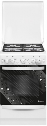 Газовая плита GEFEST ПГ 5100-02 0309, белая, гидролизная очистка, газ-контроль духовки, электророзжиг, чугунные решетки