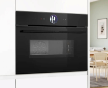 Компактный духовой шкаф Bosch CMG936AB1S, Serie 8, чёрный, EcoClean, 13 режимов, с СВЧ, телескопические направляющие