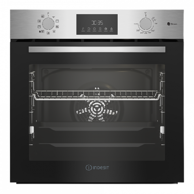Электрический духовой шкаф Indesit IFSE 3841 J IX, нержавеющая сталь, 72 л, утапливаемые переключатели, 9 режимов 