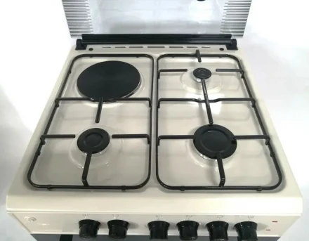 Комбинированная плита VESTA VALENCIA VКE 10-E бежевая, 3 газовые конфорки, 1 электрическая конфорка, эмалированная, электроподжиг, 65 л