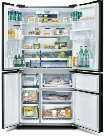 Холодильник Sharp SJWX99ABK, 650 л, внешнее покрытие-стекло, размораживание - No Frost, дисплей, 90.8 см х 185 см х 79.6 см